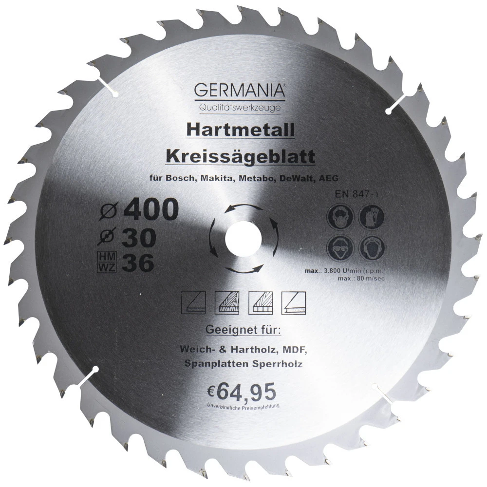 GERMANIA HM Kreissägeblatt Ø 400mm, 36 Zähne Für Holz 3 GERMANIA HM Kreissägeblatt Ø 400mm, 36 Zähne Für Holz