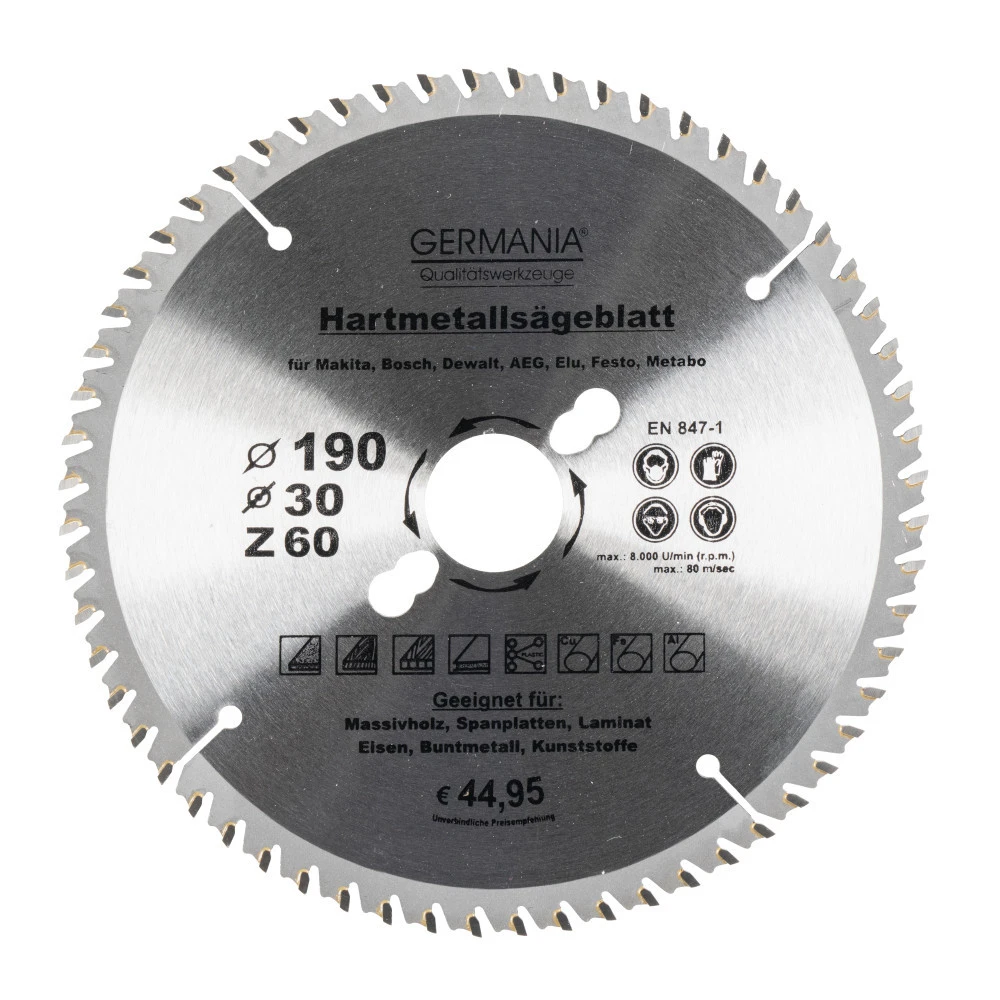 GERMANIA HM Multifunktionssägeblatt Ø 190 Mm Mit 60 Zähnen 3 GERMANIA HM Multifunktionssägeblatt Ø 190 Mm Mit 60 Zähnen