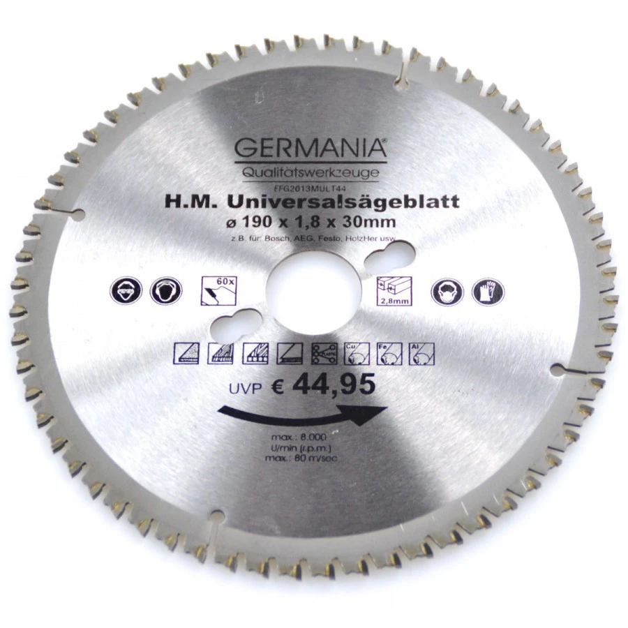 HM Multi-Sägeblatt 190x30mm 60Zähne Universal 3 HM Multi-Sägeblatt 190x30mm 60Zähne Universal